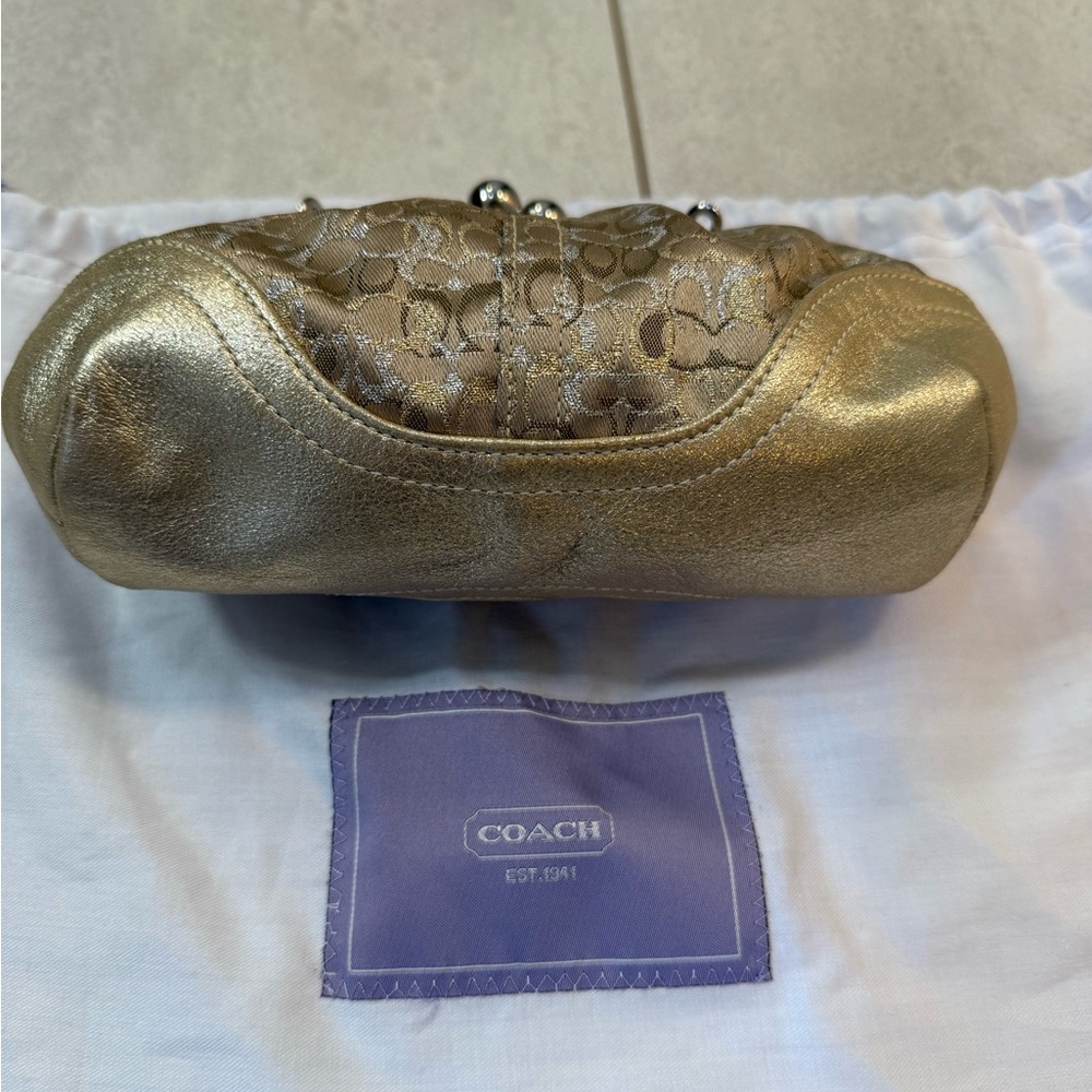 Coach Lurex Good Chenille Signature C Framed Kiss Lock Clutch Purse Limited - Picture 4 of 14